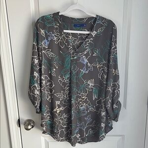 Apt. 9 Charcoal Blouse with Floral Design